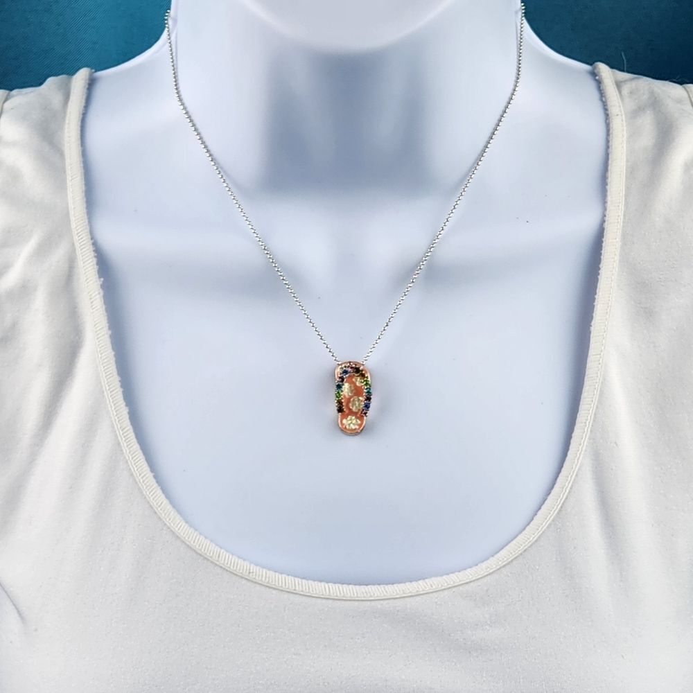 🔸️Silver Plated Chain & Rhinestone & Floral Flip Flop Pendant Necklace